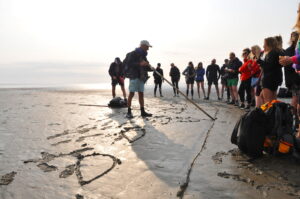 Mudwalk guide drawing line in the Wadden Sea mud